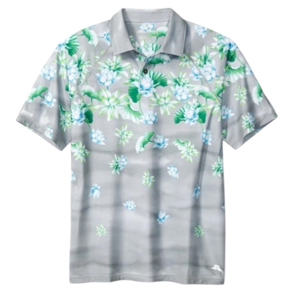 NWT Tommy Bahama Sailing Lotus Polo Short Sleeve Shirt 
Silver Gray - Picture 1 of 14